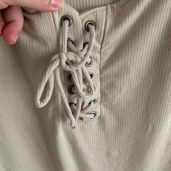 Torrid Super Soft Cream Lace Up Fitted Blouse - Picture 2 of 4